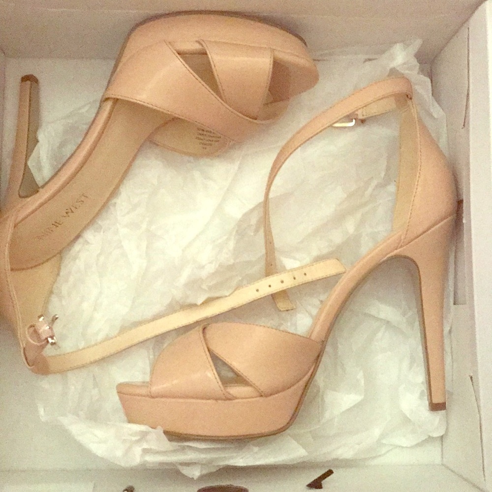 Nude Platform Stiletto Sandals with Ankle Strap
